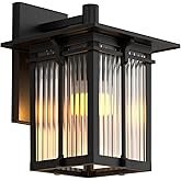 Yoenecea Modern Outdoor Wall Light for House, Outdoor Lighting Fixtures Wall Mount with Ribbed Glass, Soptted Black Aluminum 
