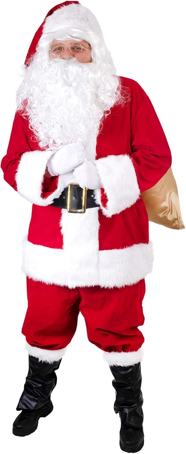 Togake Santa Suit Adults Men 11pcs Set Red Deluxe Classic Velvet Santa Claus Costume for Christmas Party Cosplay: Clothing