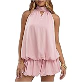 Verdusa Women's Cut Out Halter Satin Drop Waist Wedding Guest Dresses 2026 Mini Bubble Dress