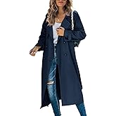 Makkrom Women's Double Breasted Long Trench Coat Windproof Classic Lapel Slim Overcoat with Belt