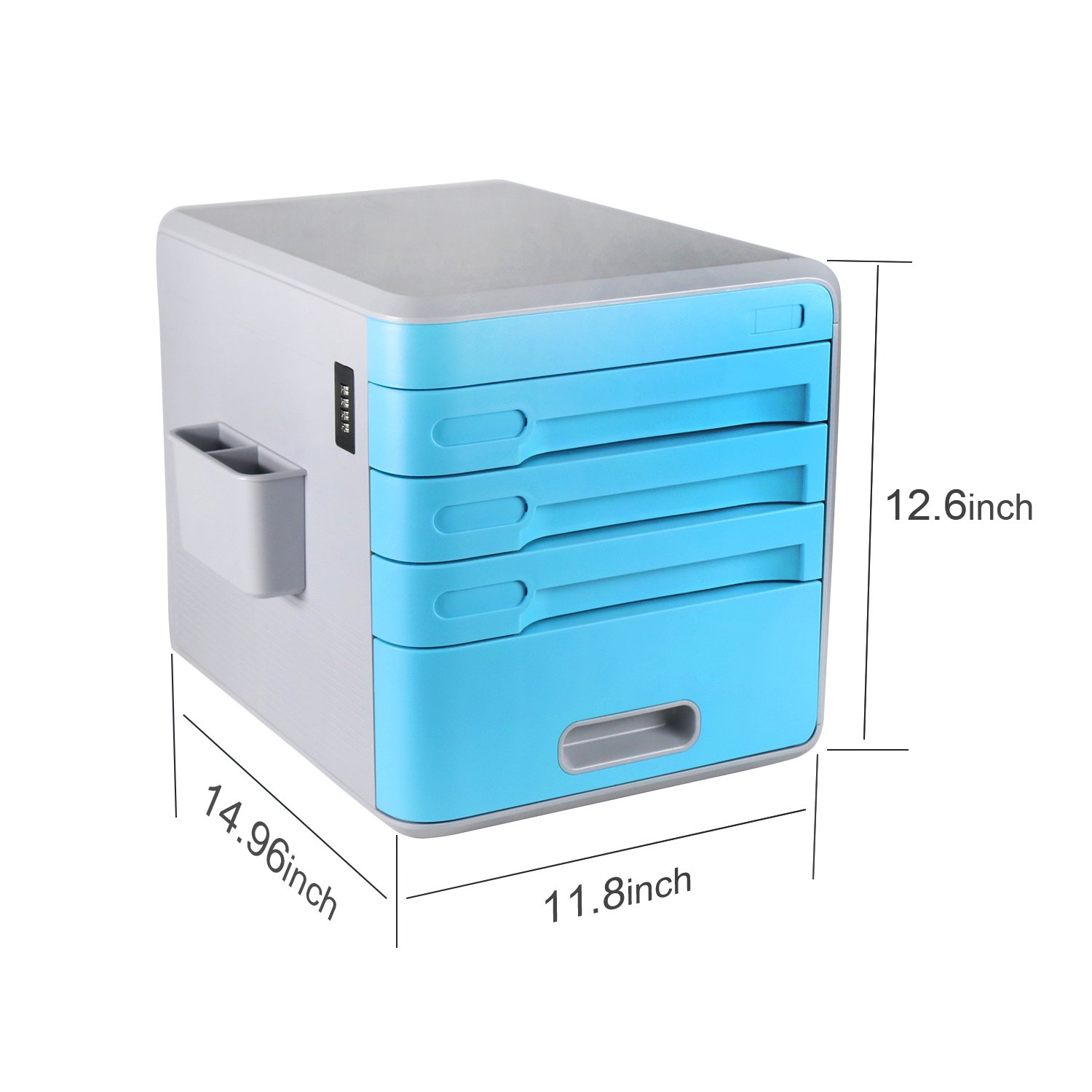 Plastic Storage Drawers Desk Storage Unit Organizer Lockable File Cabinet A4 Box For Office ,Cyan