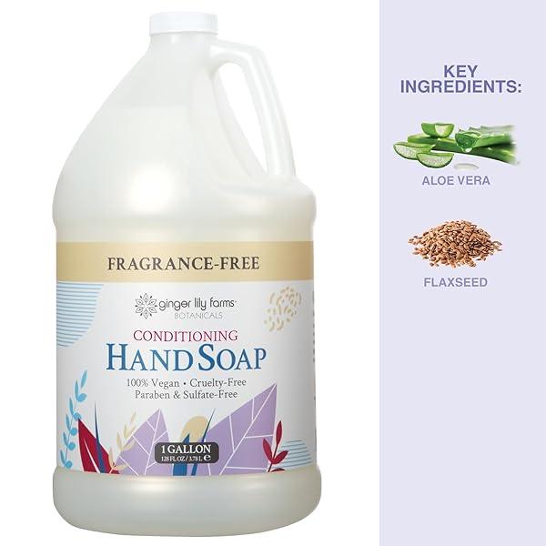 GINGER LILY FARMS BOTANICALS ALL-PURPOSE LIQUID HAND SOAP REFILL, FRAGRANCE FREE, 100% VEGAN & CRUELTY-FREE, 1 GALLON
