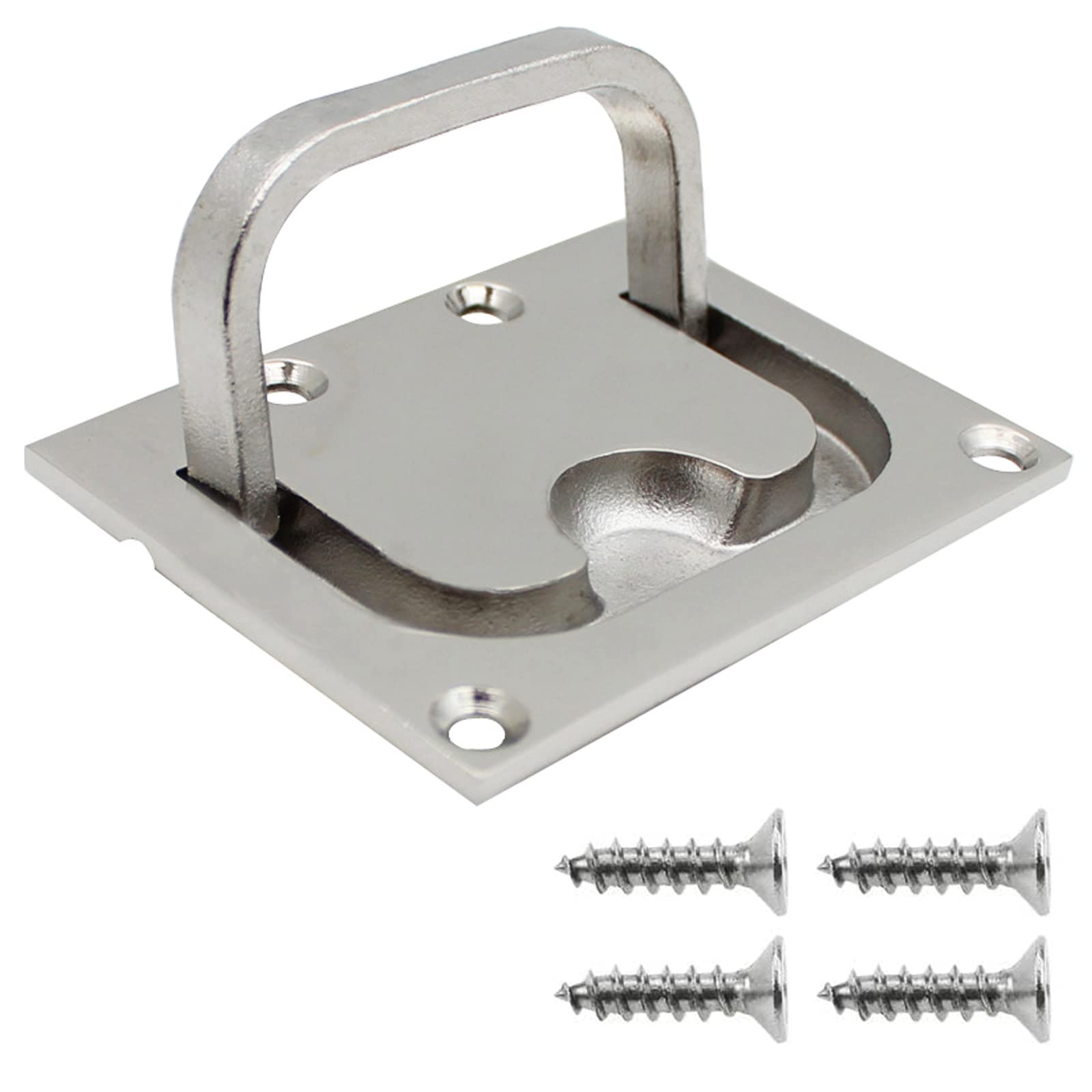 Boat Flush Hatch Locker, Stainless Steel Boat Recessed Hatch Pull Handle Cabinet Lift Pull Handle with 5 Fixing Screw, Flush Ring Pull Handle, Boat Hatch Handle for Marine Yacht (57 x 76mm)