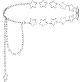 Mabor Star Chain Belt, Silver Waist Chain Belt, Y2K Body Chains Plus Size Belt Chain Trendy Metal Belly Chains with Long Tassel for Women Girls Dresses Skirts Jeans