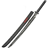 SZCO 35.25" Cyber Saber Sword – Full Tang Manganese Steel Blade, Leather Wrapped Handle & Wooden Scabbard – Samurai Katana Sword Style for Collectors, Swords for Adults, Cosplay & Display