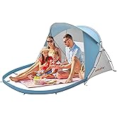#WEJOY Beach Tent Sun Shelter, Windproof Reinforced 9.5mm Frame, 4 Person Easy Up Beach Shade, UPF 50+ UV Protection, Beach Cabana, Travel Canopy, Portable Sun Shelter for Beach Baby & Family