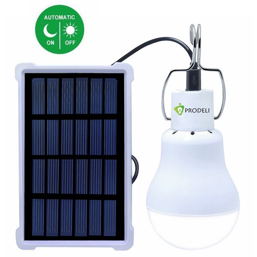 Light Sensor Solar Bulb for Outdoor, PRODELI Portable LED Light Dusk to Dawn Solar Lamp Auto On/Off for Indoor Outdoor Camping Tent Fishing Hiking Chicken Coop Garden Shed Farm Lighting [150LM 1600mA]