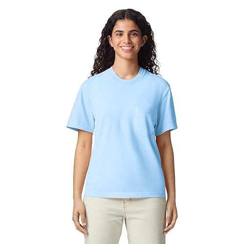 Comfort Colors Adult Short Sleeve Pocket Tee, Style G6030, Chambray, XX-Large