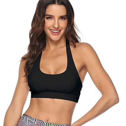 POIUDE Damen Sport BH, Bequem Frauen Bustier, Push Up und Ohne Bügel Gym Yoga Fitness Workout Crop Tops Tank Weste