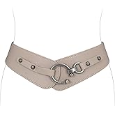 JASGOOD Wide Elastic Belts For Women Dresses Coats Black Chunky Leather Belt With Vintage Interlock Buckle