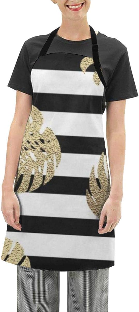 Mount Hour Summer Gold Tropical Palm Tree Leaves with Stripes, Women Kitchen Apron with Adjustable Neck Adult Size, for Cooking Painting, Gift