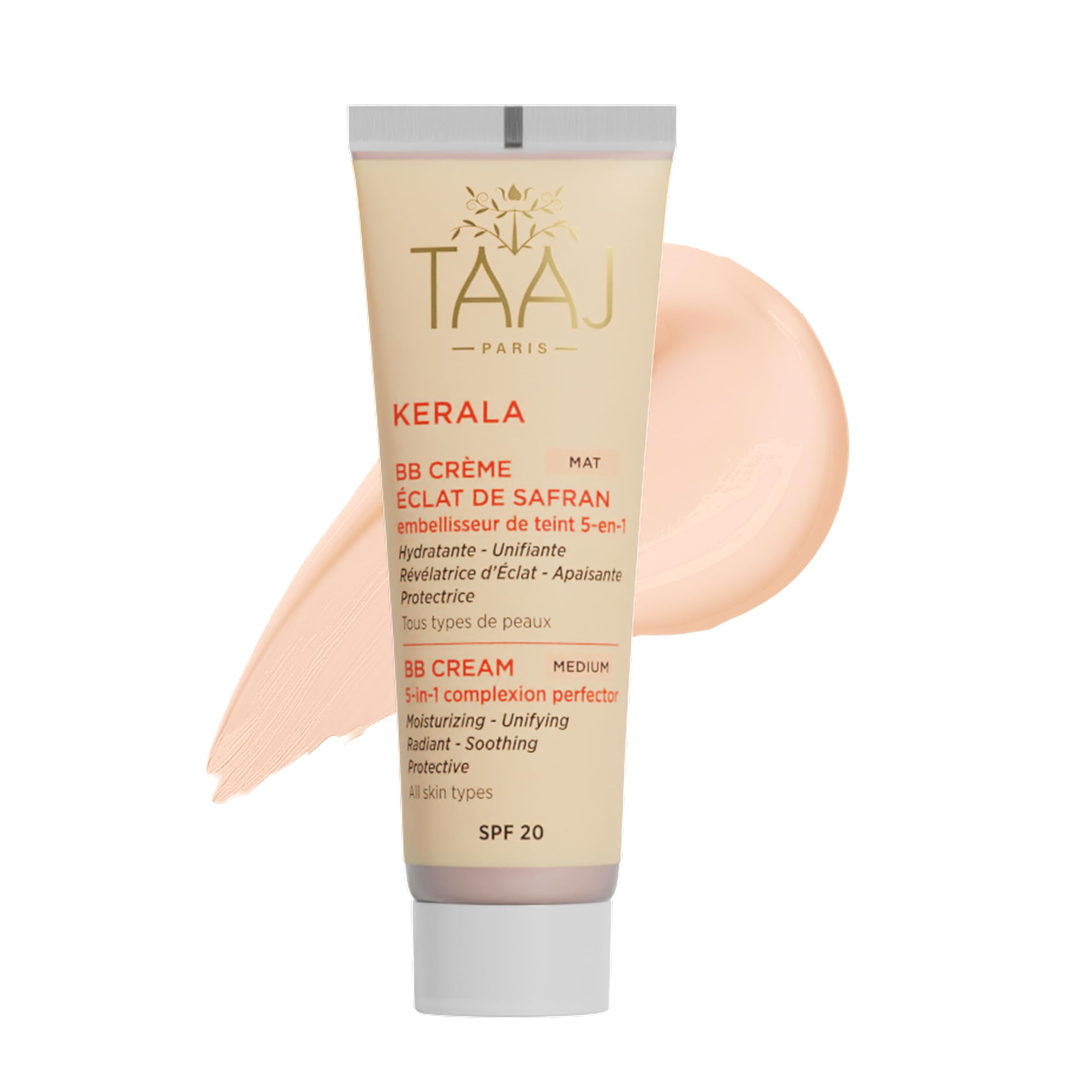 TAAJ | BB Cream Matte Saffron Radiance SPF 20 - KERALA | Moisturises, evens out and brightens the complexion | Soothing | Counteracts unevenness for flawless skin | Vegan | 50ml