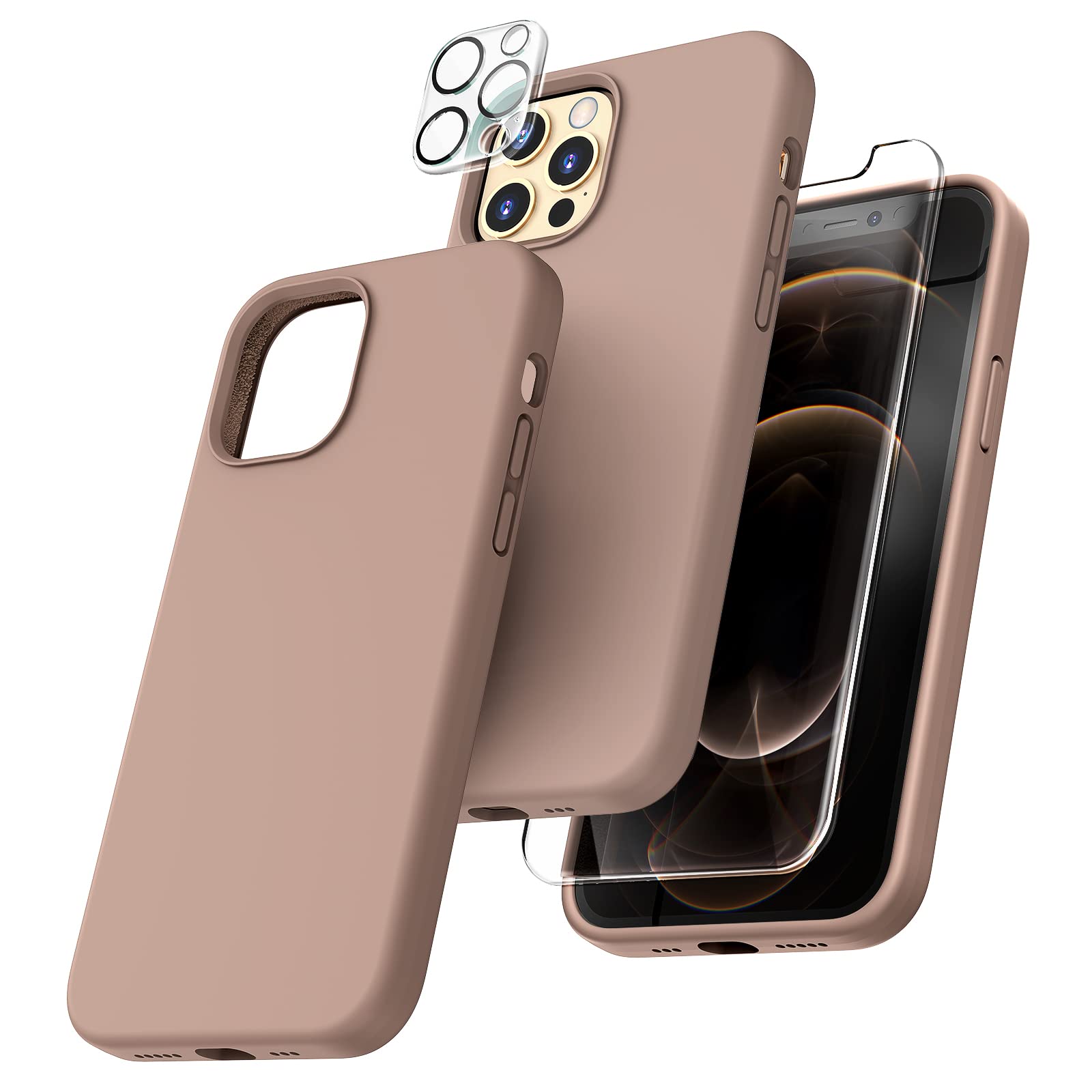 TOCOL Silicone for iPhone 12 Pro Max Case 6.7-Inch, Liquid Silicone Multi-Color Slim Silky-Soft Touch Anti-Scratch Shockproof Protective Phone Cover, Brown