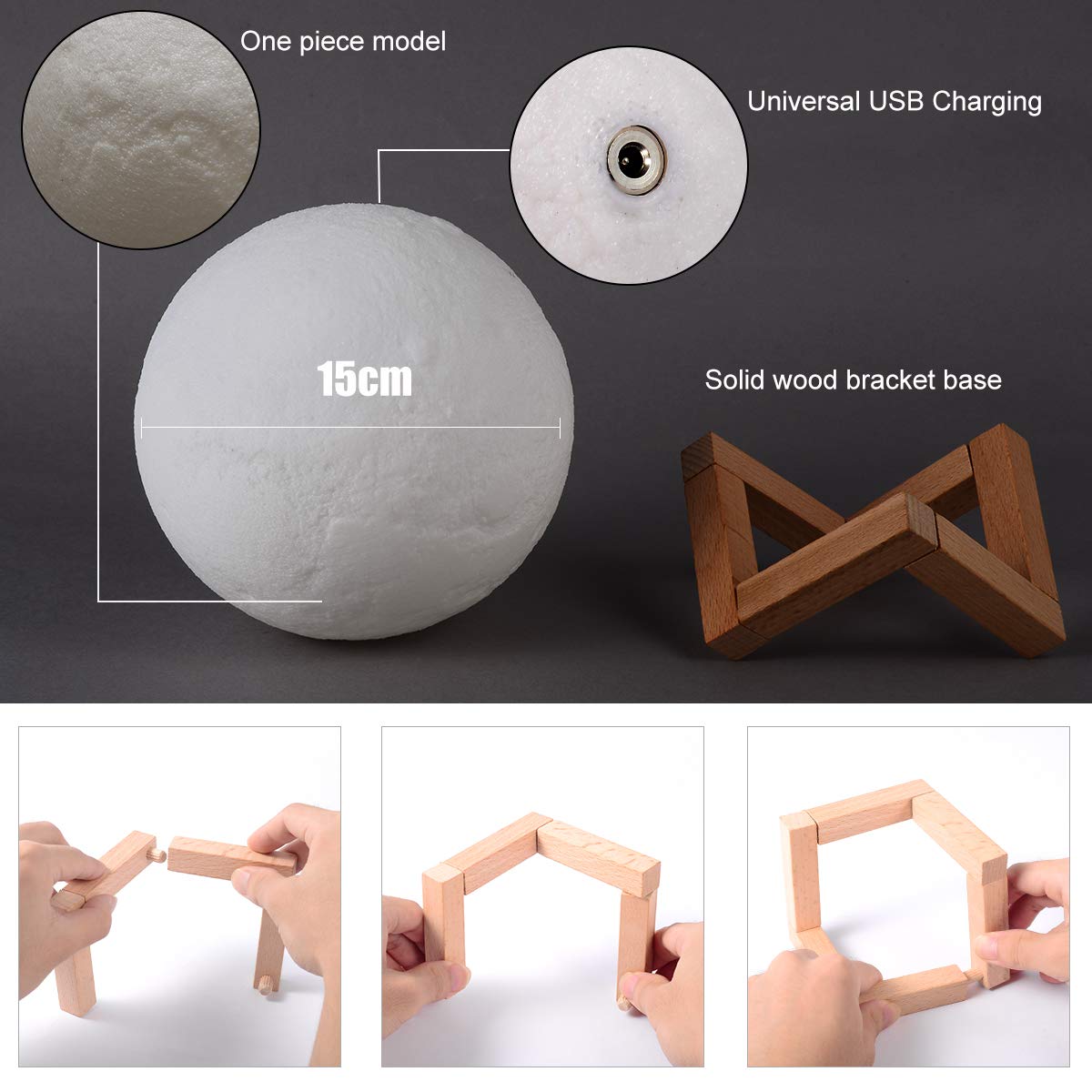 JORLAI 3D Printing Moon Lamp with Stand 16 Colors 15cm Touch Control&Remote Control USB Rechargeable Lighting LED Decorative Night Light for Baby Kids Lover Birthday Party Gifts