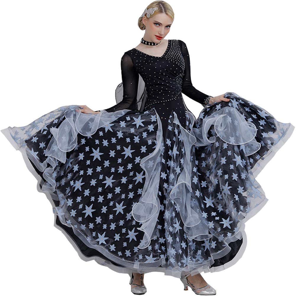 激安アウトレット 社交ダンス B07mfk4qmg 大きい裾 モダンドレス ステージ衣装 ワルツ タンゴ服 ダンスワンピース ダンス衣装 Large 練習着 社交ダンス ホワイト トップス 社交ダンス ダンスウェア 競技着 競技用ドレス 演出用 Large ホワイト レッスンウェア 発表会