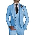 Wangyue 3 Piece Suit Slim Fit Men Suits Double Breasted Wedding Party One Button Blazer Jacket Vest Pants Sets Beige