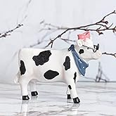 ICE ARMOR Hand Painted 6" W Cow with Glasses Figurine Statue Sculpture Ornament Decoration Home/Room Decor Ideas for Housewarming, Holidays and Birthdays Great Collectible Addition