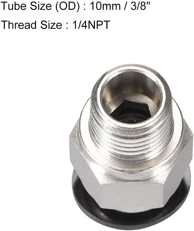 sourcing map Straight Pneumatic Push to Quick Connect Fittings 1/4NPT Male x 10mm Tube OD Silver Tone 6pcs - Image 4