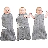 BlueSnail 2-in-1 Adjustable Transition Swaddle 0-3 Month, Baby Sleep Sack with Removable Swaddle, Wearable Blanket, 2-Way Zipper for Easy Diaper Changes(Gray Arrow)