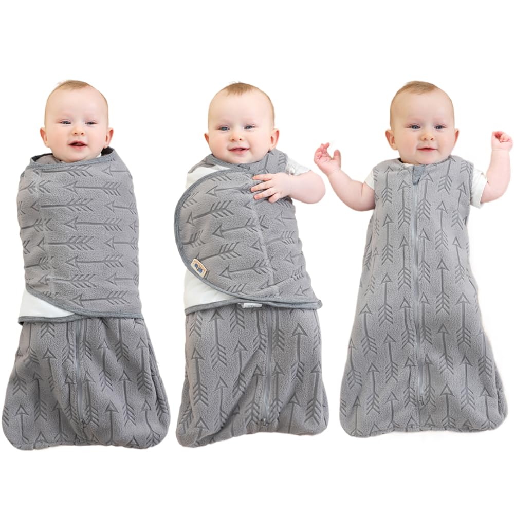 Photo 1 of BlueSnail 2-in-1 Adjustable Transition Swaddle 0-3 Month, Baby Sleep Sack with Removable Swaddle, Wearable Blanket, 2-Way Zipper for Easy Diaper Changes(Gray Arrow)