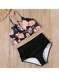 ZHUIYUN Traje de baño para dama de dos piezas Trajes de baño parte superior con volantes espalda cruzada con cintura alta parte inferior Bikini Set