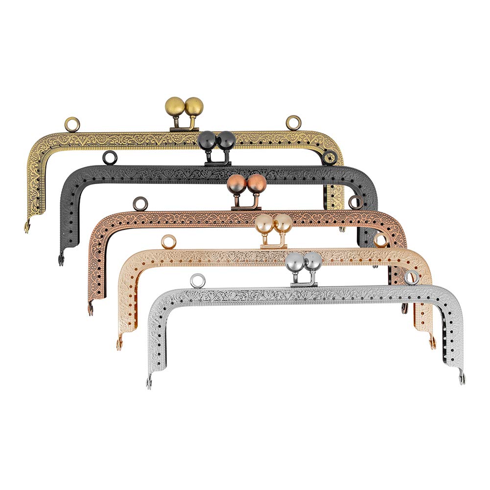 PandaHall 5 Colors Purse Frame Handle, Metal Frame Kiss Clasp Lock Antique Retro Kiss Clasp Frame for Purse Making Square Bag Clutch Frame DIY Sewing Craft, 20x8.5cm/7.8x3.3inch