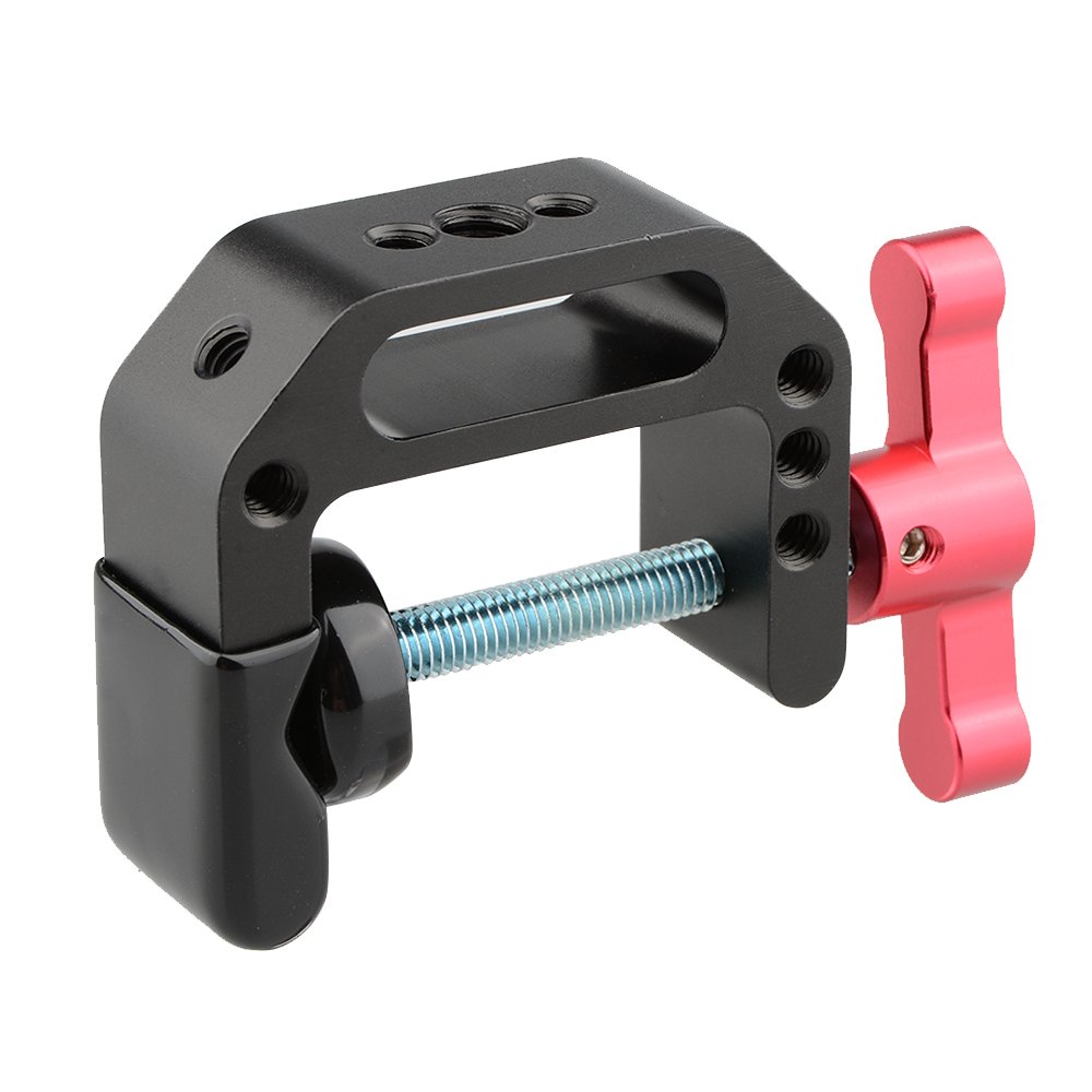 CAMVATE C-Clamp with 1/4 and 3/8 thread hole for Camera Monitor(Red T-handle)