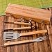 Barbecue Grill Accessories Set with Personalized Wooden BBQ Tools Holder (Modern Design) for Dad, Husband - Grill Tool Set for Men