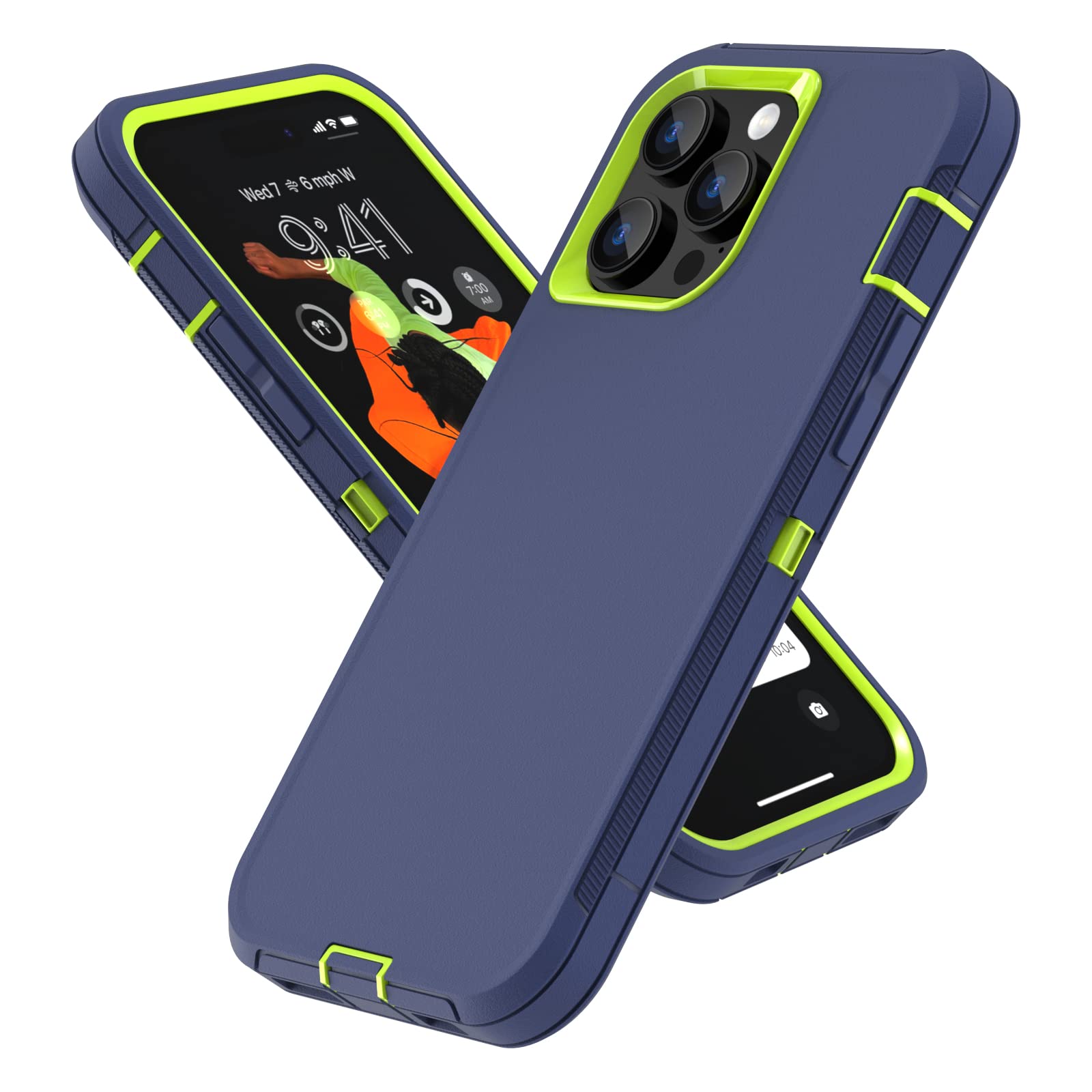 Sansunto for iPhone 14 Pro Max Case， Full Body Protection Heavy Duty Shockproof Military Grade 3 in 1 Silicone Rubber with Hard PC Rugged Durable Phone Cover for 14 Pro Max 6.7 Inch (NavyLime)