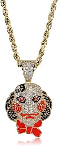 Amazon Rockyuブランド メンズ ネックレス シルバー ゴールド 欧米風 ソウ映画 人形マスク ピエロペンダント ジルコニア 太目 男性ネックレス ヒップホップアクセサリー ゴールド ネックレス 通販