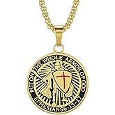 Yaumatea Armor of God Cross Pendant Necklace, Shield of Faith, Ephesians 6:16-17, Religious Amulet, Knights Templar Crusader, Stainless Steel 24" Chain