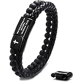 FEEL STYLE Mens Bible Verse Leather Bracelet - Lava Rock Bead Cross Bracelet for Men - Healing Balancing Braided Leather Wristband - Religious Christian Graduation Gift Jewelry for Men
