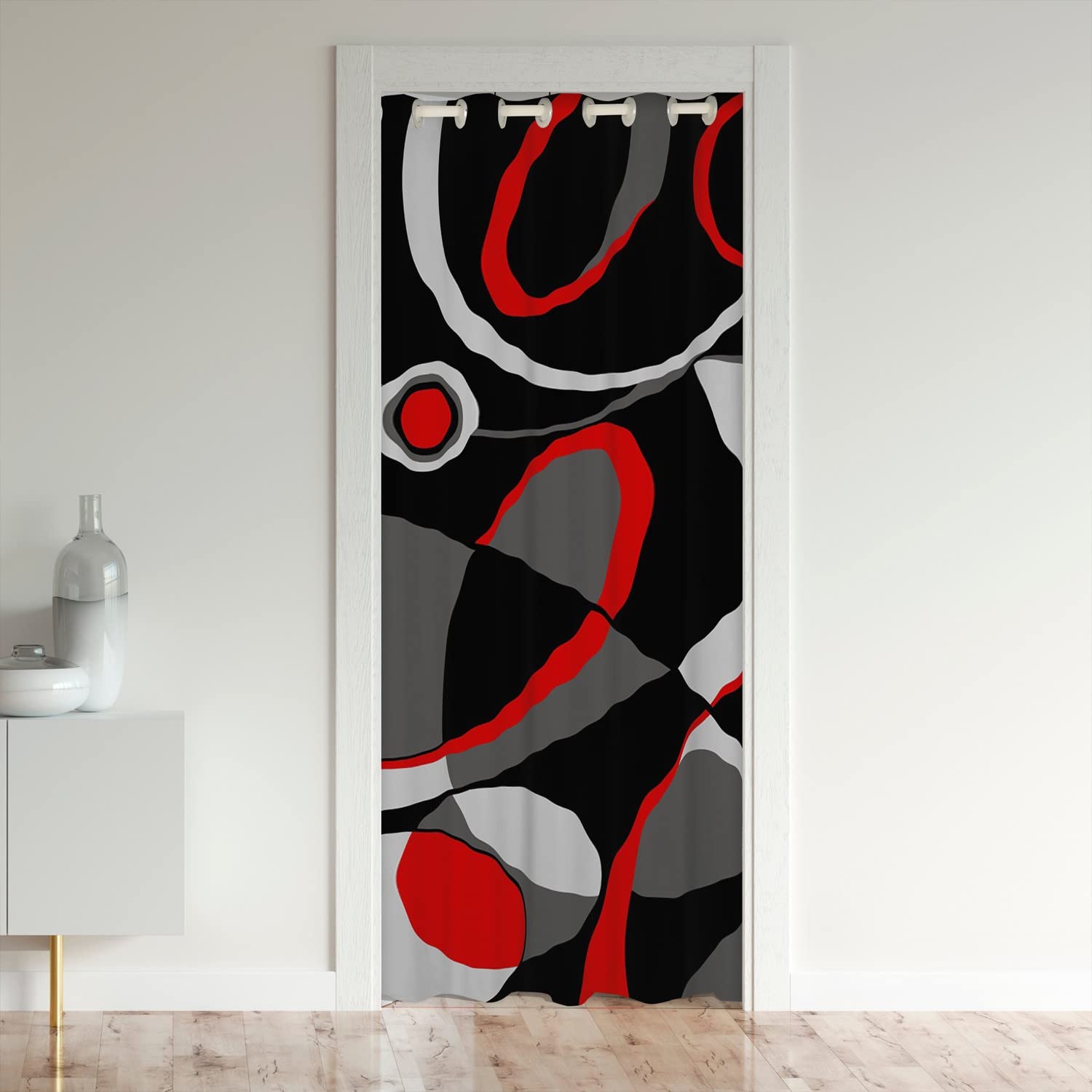 Geometric Strip Lines Door Curtain for Doorway Window Treatments for Couch Abstract Window Treatments s Luxury Art Room Divider Curtain Cover 132x203cmRed Grey Black