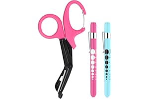 GRICARE 3-Pack Trauma Shears and Pen Light for Nurses, LED Medical Penlights with Pupil Gauge, Medical Bandage Scissors with Carabiner-7.5" Surgical Scissors for Nurses, Doctors, Nursing Students, EMT