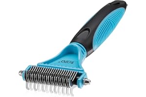 ROPO Pet Dematting Comb, Undercoat Dematter Rake Grooming Tool for Cats Dogs, Double-Sided Deshedding Brush Pets Hair Remover, Easy Mats & Tangles Removing Comb (23 + 12 Teeth)