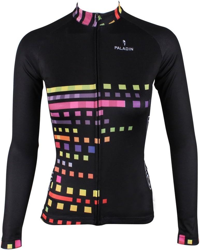 KMFEEL Multicolored Lattice Zipper Closure Women Long Sleeve Cycling Jersey