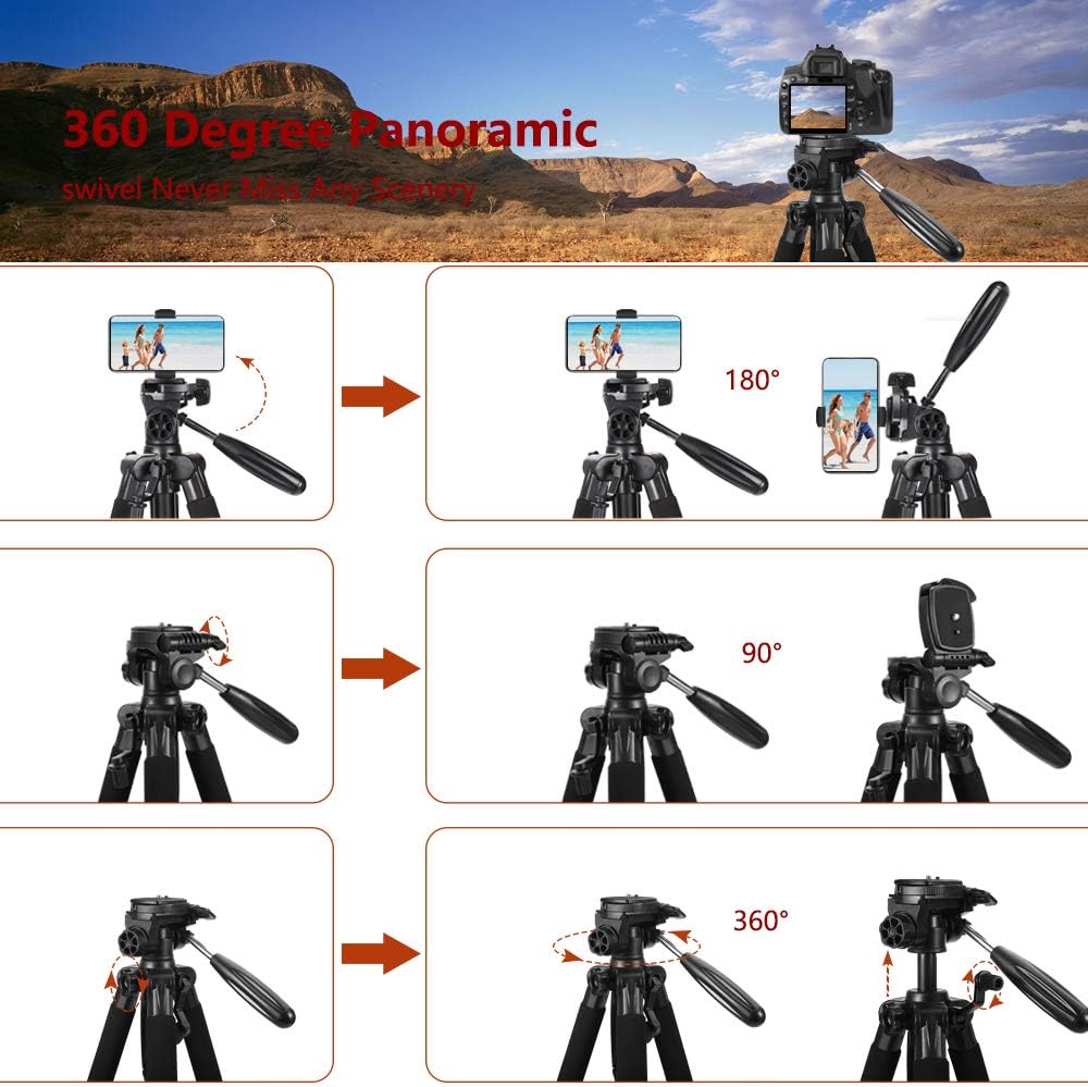 JOILCAN 65”Camera Tripod for Canon Nikon Lightweight Aluminum Travel DSLR Camera Stand 11 lbs Load with Universal Phone/Tablet Mount, 2PC Quick Plates（Black） : Camera & Photo