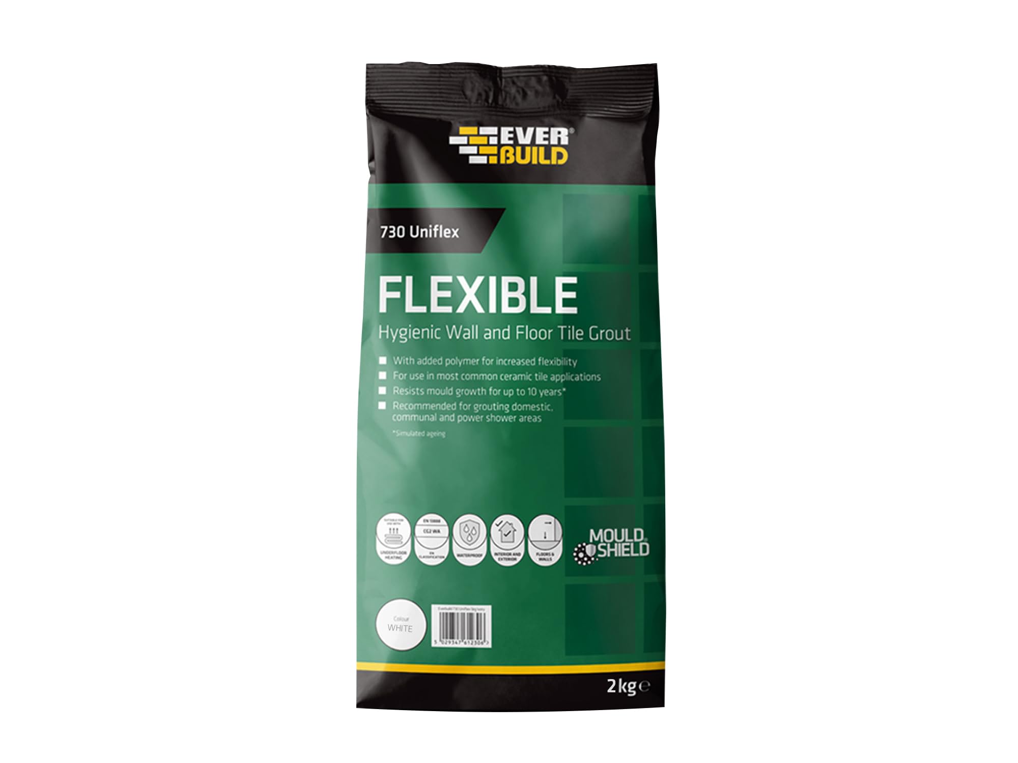 Everbuild 730 Universal Flexible Hygienic Wall and Floor Tile Grout – For Use With Joints Up to 15mm wide – White – 2.5kg