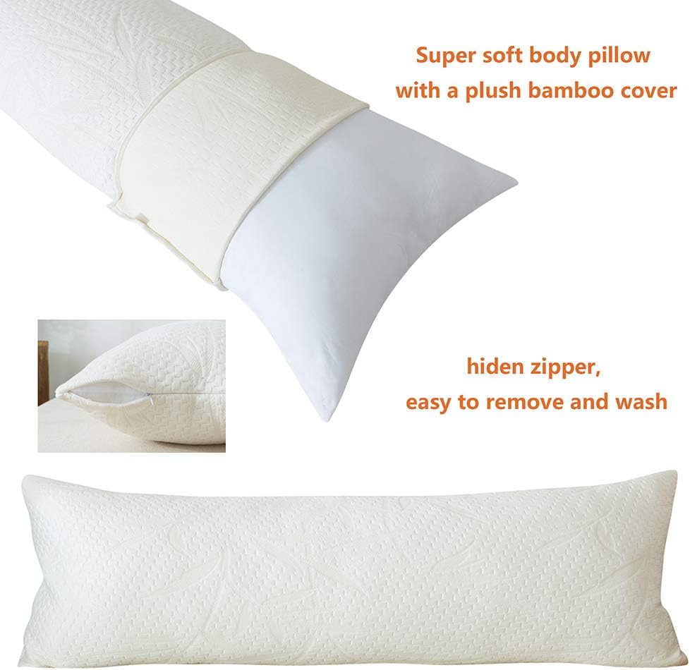 WhatsBedding Full Body Pillows for Adults -Removable Zippered Bamboo Cover Breathable Cooling Bed Body Pillow Long Pillow for Side Sleeper-20 x 54 inch Long Pillow &Cover: Home & Kitchen