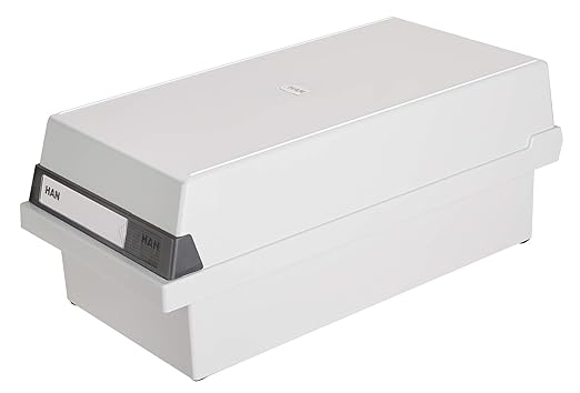 HAN Karteikasten A6 956-11 für 1.300 Karten, quer – Karteikartenbox in Lichtgrau mit großem Schriftfeld & inkl. 2 Stützplatte