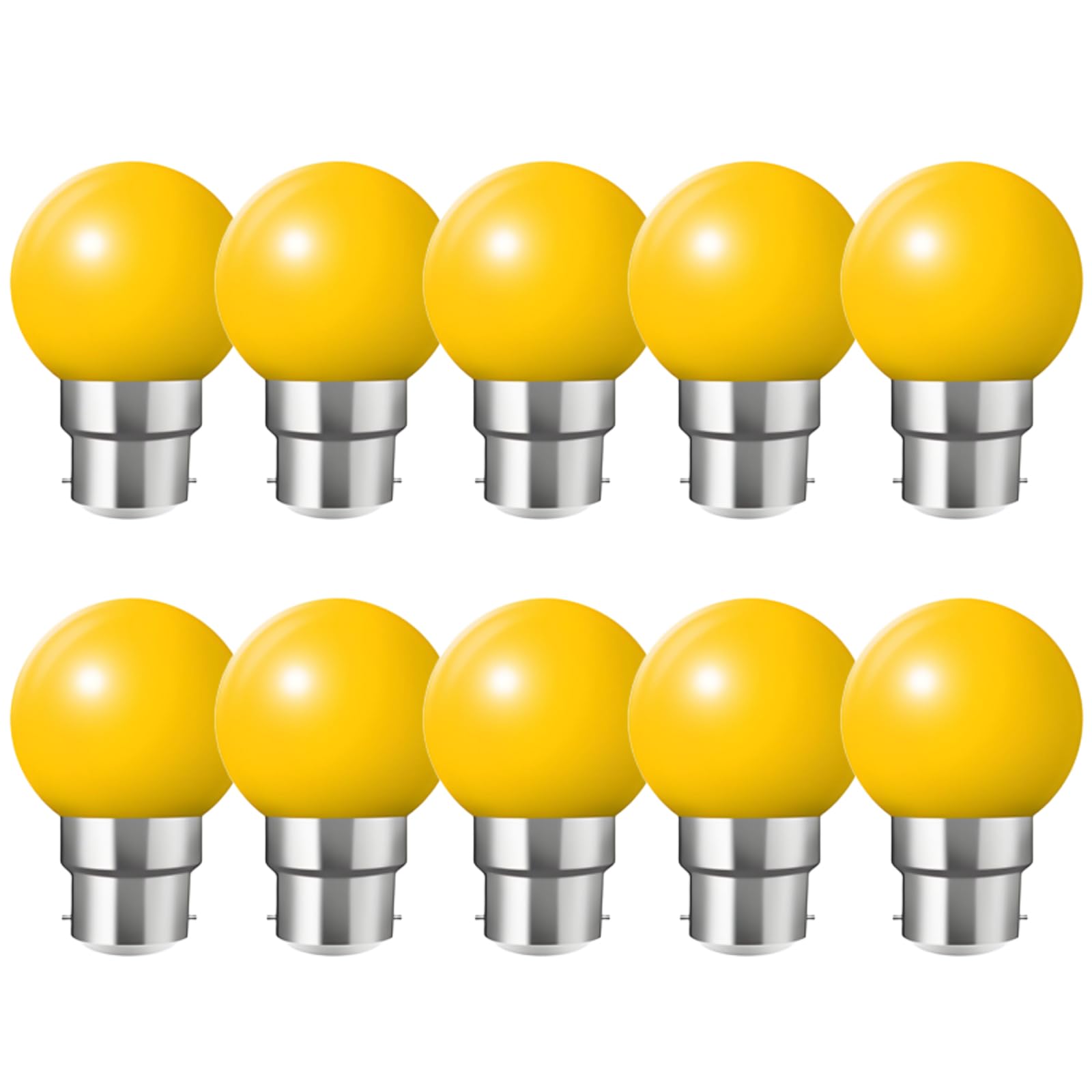 HUAMu B22 Bayonet led Bulbs, 2W LED Coloured Light Bulb Mini Globe Golfball Bulbs for Outdoor Patio Garden Party Christmas, Yellow, Pack of 10
