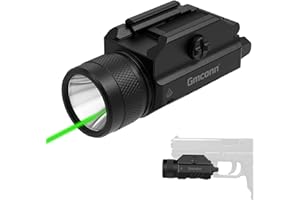 Gmconn 1250 Lumen Tactical Flashlight Green Laser Light Combo, Rechargeable Pistol Light with Strobe/Momentary Compatible with Picatinny