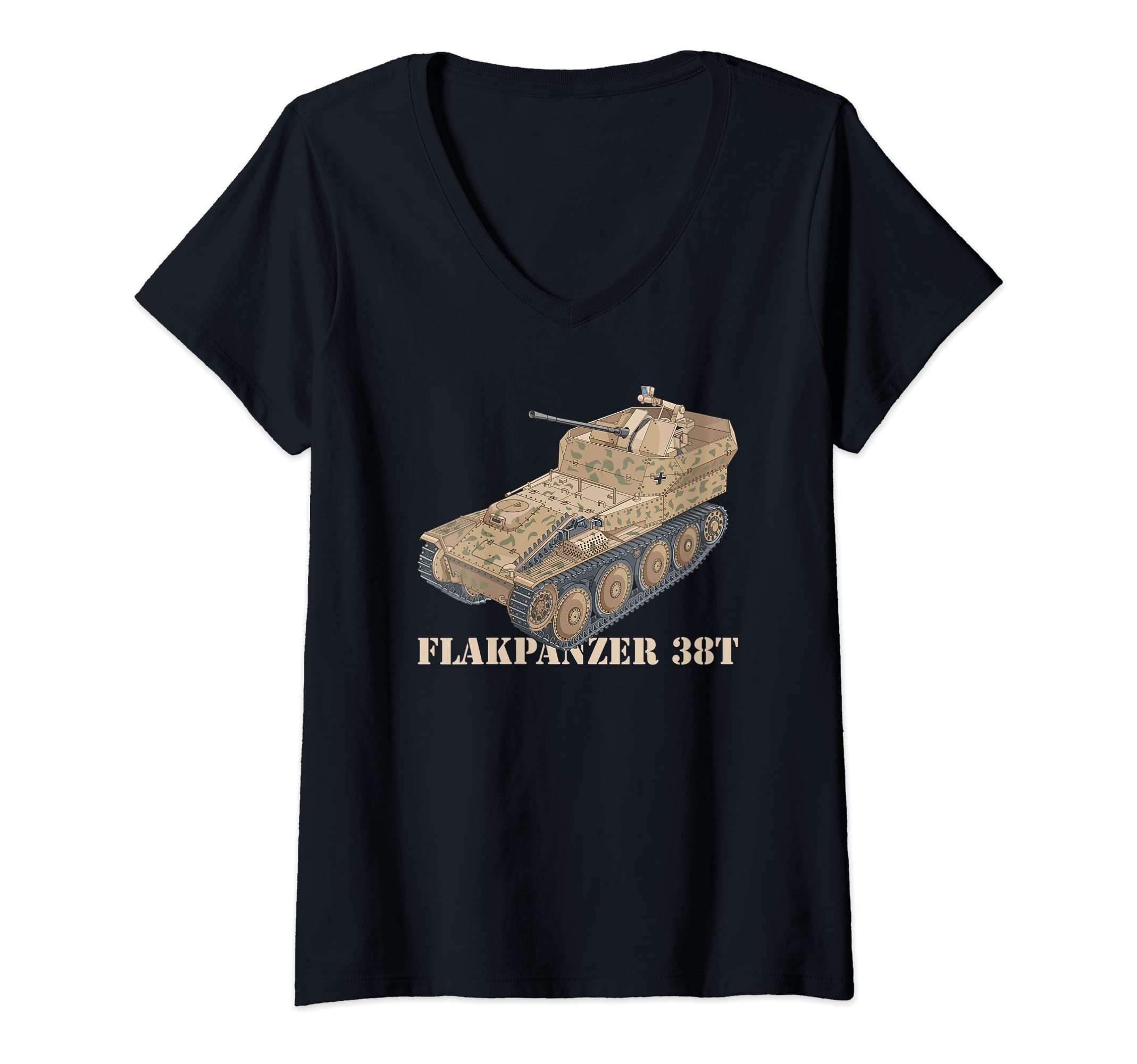 Womens Flakpanzer 38 t German WW2 Anti Aircraft Tanks Diagram V-Neck T-Shirt