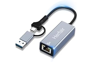 HERFAIR USB to Ethernet Adapter, 1000Mbps USB-C to RJ45 Gigabit LAN Wired Network Converter with Dual Connector for Laptop Computer Switch MacBook More, Support Windows MacOS Linux Systems