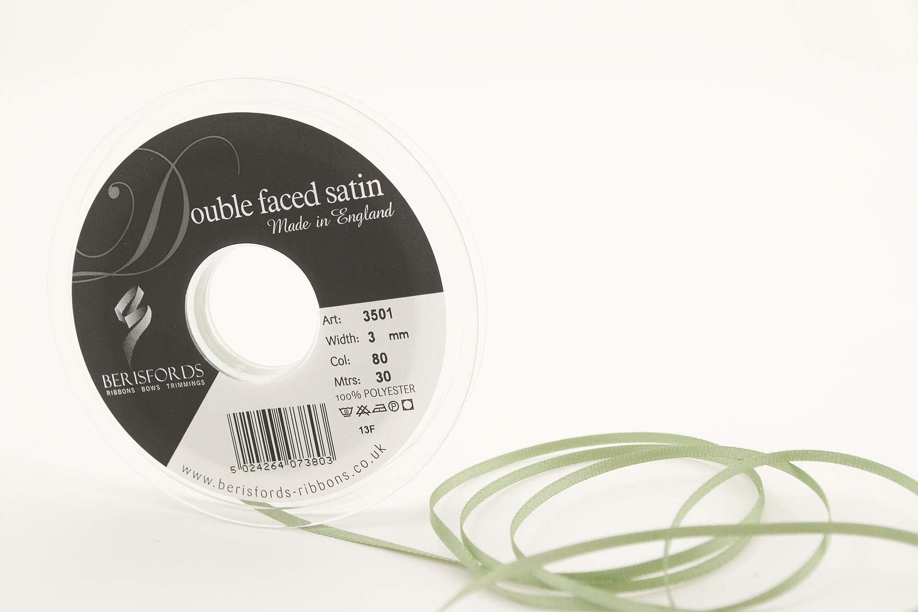 Berisfords Double Satin Ribbon, Khaki, 3 mm โ image 1