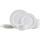 Mikasa Cameron Geometric 12 Piece Durable Bone China Dinnerware Set | Service for 4, Lightweight, Superior Strength, Chip Resistant Dinnerware Set, Dishwasher, Microwave, Oven and Freezer Safe