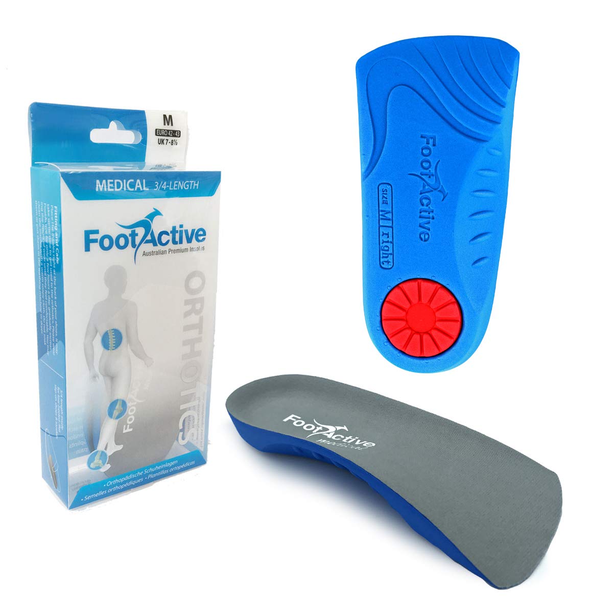 Orthotic Insole with Arch Support | FootActive MEDICAL 3/4 Insoles | NHS-APPROVED | With Deep Heel Cup for Effective Relief of Heel Pain, Plantar Fasciitis & Achilles Tendonitis