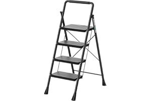 4 Step Ladder, RIKADE Folding Step Stool, Step Stool with Wide Anti-Slip Pedal, Lightweight, Portable Folding Step Ladder wit