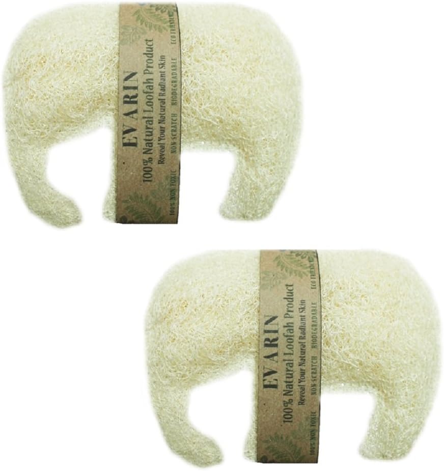 EVARIN Elephant Natural Loofah Pad Exfoliating Shower Bath Scrubber Multipurpose Body Spa Kitchen Cleaning Camping for Men and Women Eco Friendly Pack of 2