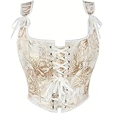 SHYMMUO Renaissance Corset Top for Women Floral Lace Up Overbust Bustier Vest Vintage Waist Cincher Bodice